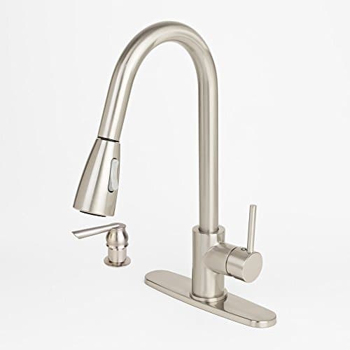 GotHobby Modern Brushed Nickel Kitchen Sink Faucet Pull-Out Spray Soap Dispenser