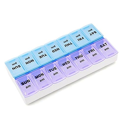 Beyoung 7-Day Weekly Pill Organizer Box, Twice a Day Pill Case, AM/PM Pill Box with 14 Larg Capacity Compartments Snap Lids (Blue and Purple)