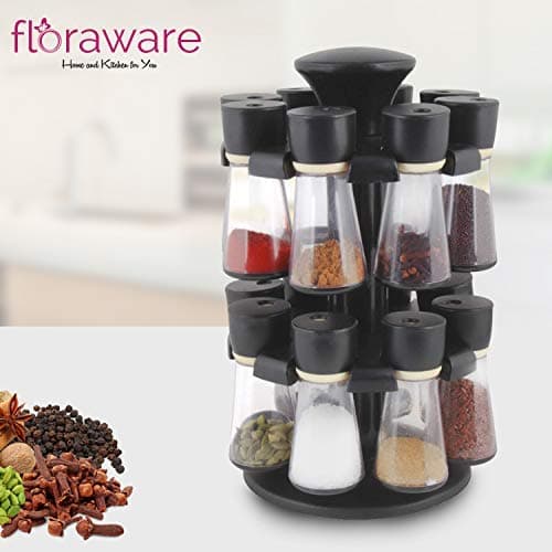 Floraware 16-Jar Revolving Spice Rack (Black)