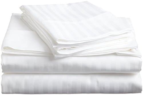 Orion Bedding Present- 100% Cotton 600 TC 4 Piece Premium Sheet Set (1 Fitted Sheet, 1 Flat Sheet and 2 Pillowcases) Fit Up to 12-Inch-Deep Pocket (Queen, White Stripe)