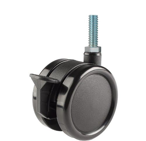 Twin Wheel Caster Solutions TWUN-75U-M23-BK-B 3" Diameter Nylon Wheel Unhooded Brake Caster, 8 mm Diameter x 25 mm Length Threaded Stem, 132 lb Capacity Range