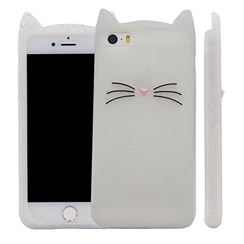 iPhone SE Case, XINSIR Cute 3D Black MEOW Party Cat Kitty Whiskers Protective Soft Silicone Case for iPhone 5/5S/SE (Cat Whiskers-White)