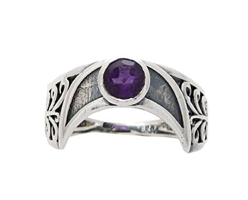 Braja Half Moon Amethyst Healing Crystal Stone Ring Sterling Silver