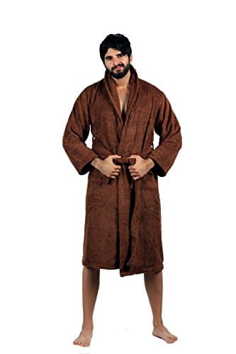 All Design's Turkish Kimono Terry Solid Color Men's Bathrobe Brown, Medium Size