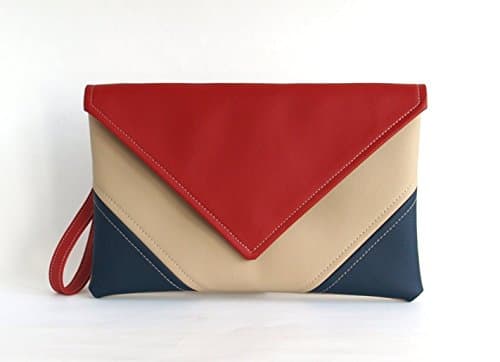 GenericClutch Bag envelope Handmade Navy blue Red Beige Clutch Purse Vegan Eco Faux leather Handbag Strap Evening Bag wedding bridesmaid