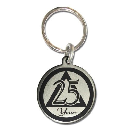 25 Year AA Alcoholics Anonymous Sobriety Anniversary Medallion Keychain for Sober Birthday with Serenity Prayer