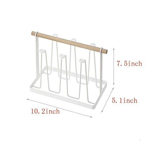 Mug Cup Rack Holder Organizer Stand Steel Wood Handle(White)