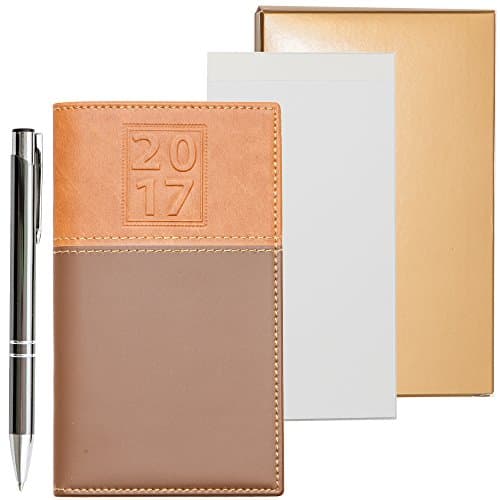 2021 & 2022 Weekly Pocket Calendar Organizer (2 Books) Includes White Notepad For Notetaking - Bookmark | Small Size Planner Soft Leather Cover 6" X 3.5" Black & Tan | Agenda Planner ToDo Journal