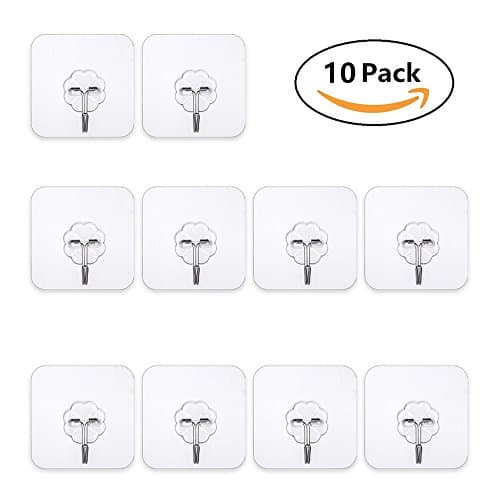 10pcs Adhesive Hooks 22lbs Heavy Duty Transparent Wall Hooks Nail Free No Scratch Waterproof Reusable Seamless Sticky Hook for Bathroom Kitchen Wall Door Ceiling and More