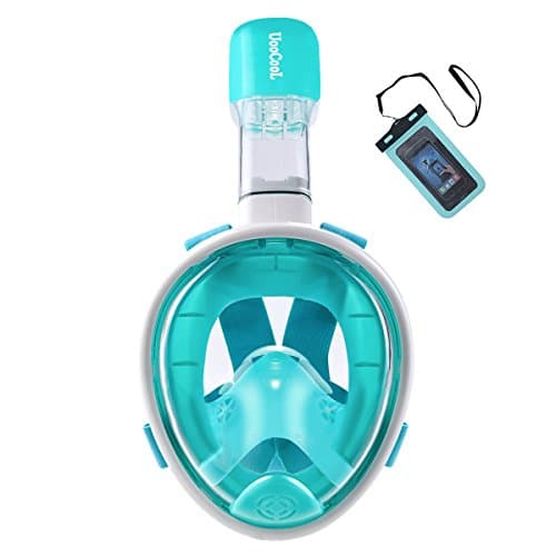 UooCooL 180° Full Face Snorkel Mask- Panoramic view Snorkeling Mask For Adults And Kids, Breathe freely With Anti Fog And Anti Leak Design, See More with a Larger Viewing Area (Green-Kid, XS)