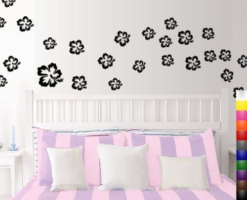 StikEez Black Tropical Hibiscus Flower Wall Decals 25-Pack Various Sizes