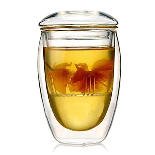 Double-Wall 12oz Insulated Glass Egg Shaped Mug Teacup with Lid and Filter