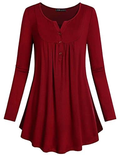 Anna Smith Women's Long Sleeve Split V Neck with Buttons Flowy Flare Tunic Tops …