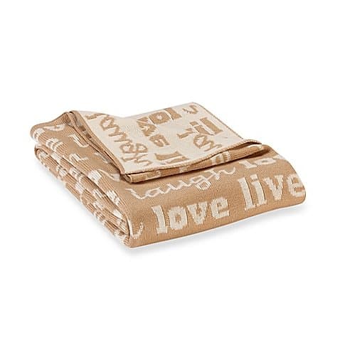 Reversible "Live Love Laugh" Gift Boxed Knit Cozy Throw Blanket in Camel