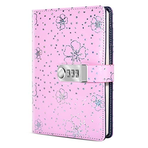 PU Leather Journal with Lock, A5 Size Diary with Combination Lock (Journal with Combination Lock) Password Notebook Locking Student Diary Notepad (Pink)