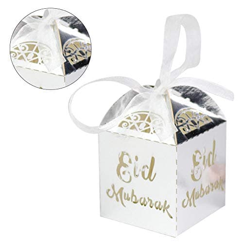 dacyflower 50 Pcs/Bag Candy Gift Box, EID Chocolate Gift Box with Ribbon, Suitable for Birthday Party, Christmas and Party, Wedding Baptismal Welfare Box, Collection Box