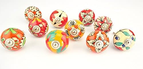 Indian Gifts Store Hand Painted Pulls Set Of 10 2.0 -2.5 Inch Red And Orange