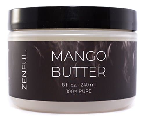 Raw Indian Mango Butter by Zenful- 100% PURE- 8 oz jar- Natural- Use alone or in DIY recipes for Hair, Skin, Body- Moisturizing- Unscented, Paraben Free, Vegan & Cruelty Free- Double walled jar