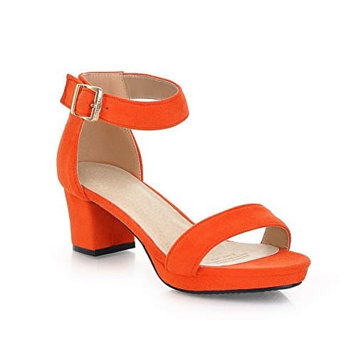 AgooLar Women's Frosted Buckle Open Toe Kitten Heels Solid Sandals