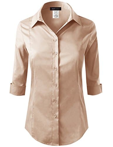 3/4 Sleeve Stretchy Button Down Collar Office Formal Casual Shirt Blouse for Women (Size S~6XL)