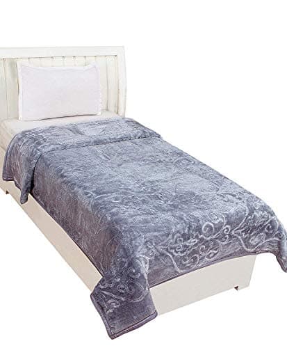 Little India Rich Look Soft Embossed Floral Microfibre Blanket - Single, Grey