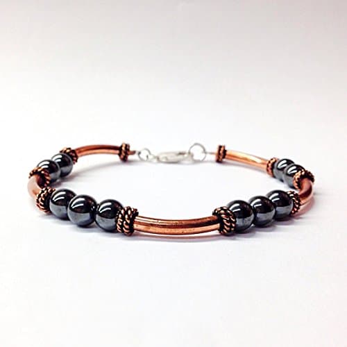 Copper Bracelet with 6mm Round Gray Hematite Stones
