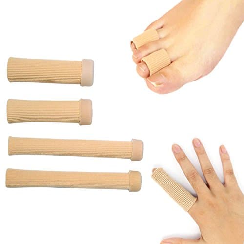 Jrery Toe Sleeves Finger & Toe Protector Pack of 4 - Toe Splint Finger Guard Fabric Gel Tube Use for Injured Finger and Toe Callus, Corns, Blisters, Hammertoes