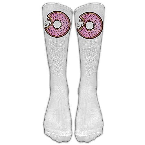 Doughnut Hole Pink Cartoon Breakfast Unisex Fun Pattern Crew Socks Boot Socks For Men And Women