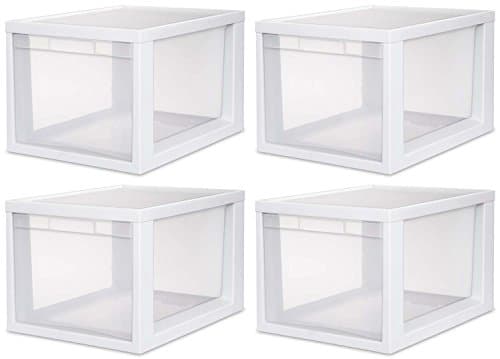 4 Sterilite 23658006 Medium Tall Modular Stacking Storage Drawer Clear Container - Holds Variety of Items