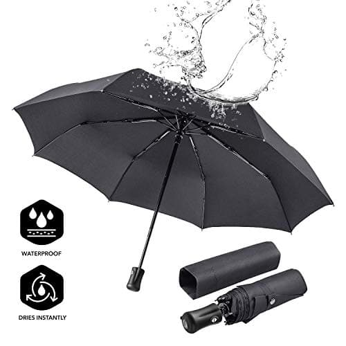 boy Travel Umbrella Compact Umbrella Automatic Folding, Auto Open Close, Windproof Reinforced Frame (Black)