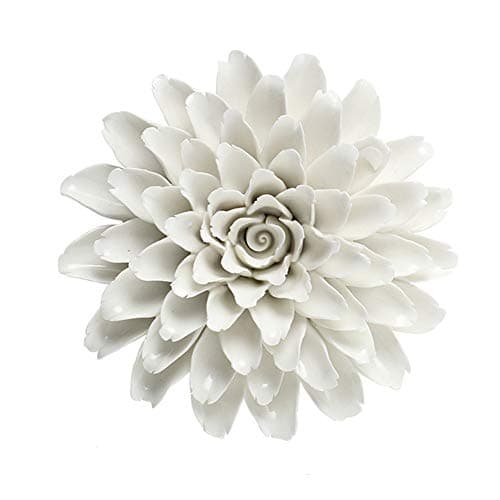 Handmade 3D Ceramic Flower Wall Decor, Wall Decoration for Living Room, Bedroom (Large: Diameter: 6.3"/16cm, Height: 2"/5 cm, White)