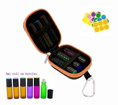 Stylish Essential Oil Key Chain Case with 6 Roll on Bottles(5ml), Blank Labels, Fits Easily in Purse or Makeup Bag, Carry Your Favorite Essential Oils Everywhere You Go, Orange