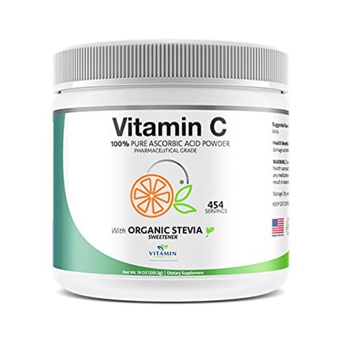 100% Plain Vitamin C/Ascorbic Acid Powder (w/Organic Stevia) to Soften Tartness, 454G, Great Addition to your Favorite Smoothie!
