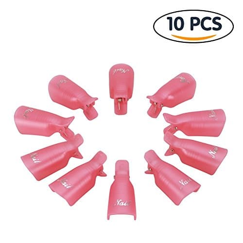 Tinyunicorn 10Pcs Reusable Plastic Acrylic Nail Art Soak Off Cap Clip Uv Gel Polish Remover Wrap Cleaner Cap Tool (Pink)