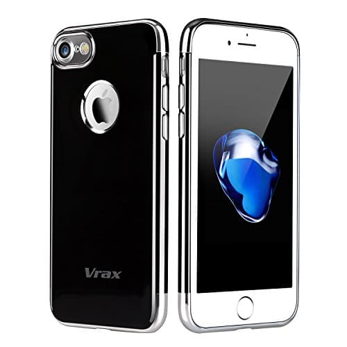 iPhone 7 Case, Vrax Shockproof Ultra Slim Fit Silicone iPhone 7 Cover, TPU Soft Gel Rubber Cover Shock Resistance Protective Back Bumper for iPhone 7 (Silver & Black)