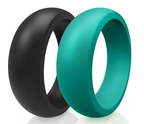 Premium Men Silicone Wedding Ring (Wedding Band) - 2 Rings Pack - Incredibly Lightweight and Comfortable (Black & Teal Size 12)