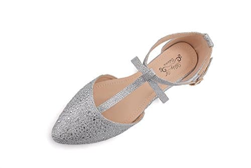 Ashley A LAUREL10 Womens Pointed Toe Ankle Wrap T-Strap D'Orsay Flats