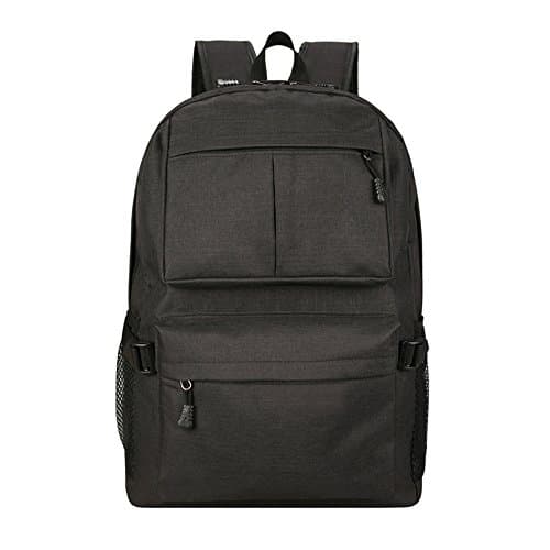 INSFIRE Unisex Casual Canvas Backpack with USB Charging Port 14 inch Teenage Waterproof Student Travel Rucksack School laptop Backpack (BLACK)