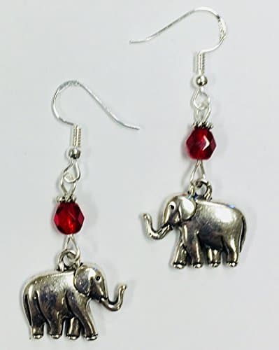 Elephant Earrings with Red Crystal Accent Beads, perfect for the Delta Sigma Theta sorority or an Alabama fan, on Sterling Silver Earwires