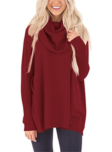 FIYOTE Womens Loose Cowl Neck Long Sleeve Solid Knit Pullover Sweater