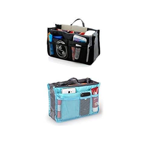 SyncTech Travel Insert Accessories Compartment Bag Durable Multi-Pocket Insert-Organizer Tote Bag (3.) Black - Blue)