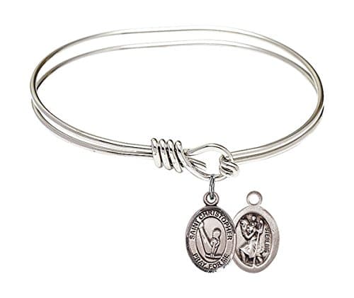 St. Christopher Gymnastics Charm On A Child Sized 5 3/4 Inch Oval Eye Hook Bangle Bracelet