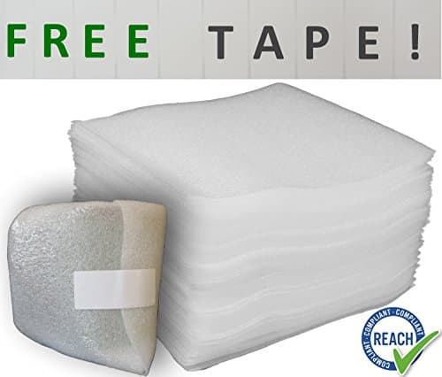 Cushion Foam Sheets 12” x 12” (50 Pack) w/ FREE Adhesive Tape | Moving Supplies for Dishes | Packing Sheets for China, Wrap Dishes, Shipping, Moving, Furniture, and Wine Glasses