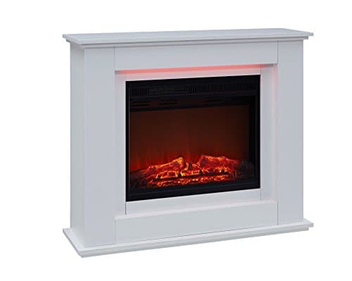Traditional Electric Fireplace Black or White with Remote Control LED (100cm x 28cm x 82.5cm, White)