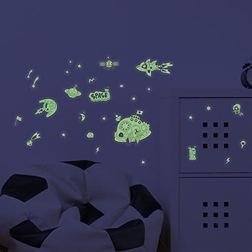Space Walk Decorative Peel Glow in The Dark Space Theme Wall Decals 86 pieces Luminous Sticker at Night, Perfect Ceiling or Wall Art Decor For Kids' Bedroom