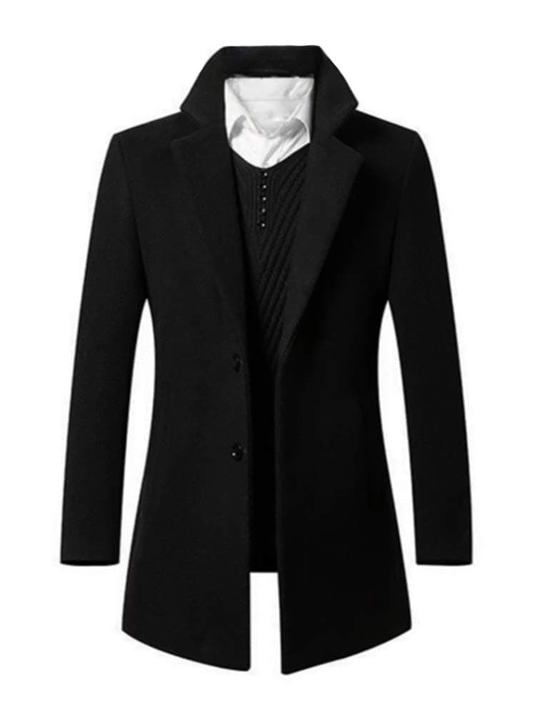 Men's Trench Coat Single Breasted 2 Buttons Long Jacket Overcoat