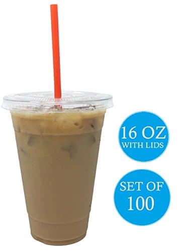 Premium Quality 16 Oz Clear Plastic Cups By Kozypak – Strong, Durable Cups 100-Pcs Set With Lids – Ideal For Coffee, Alcohol, Soda, Water & Other – Suitable For Home & Professional Use