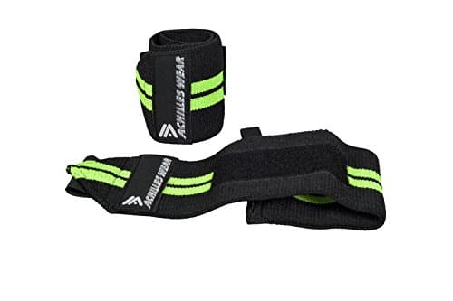 Achilles Wear Wrist Wraps Barbell Support, Heavy Duty, Thumb Loop, Soft Stretchable, Unisex, 1 Pair (Black with Green Stripes)