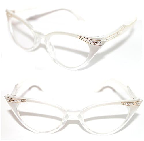WOMEN'S CAT EYE SMALL RETRO GRADIENT FRAME CLEAR LENS GLASSES WITH GOLD RHINESTONES