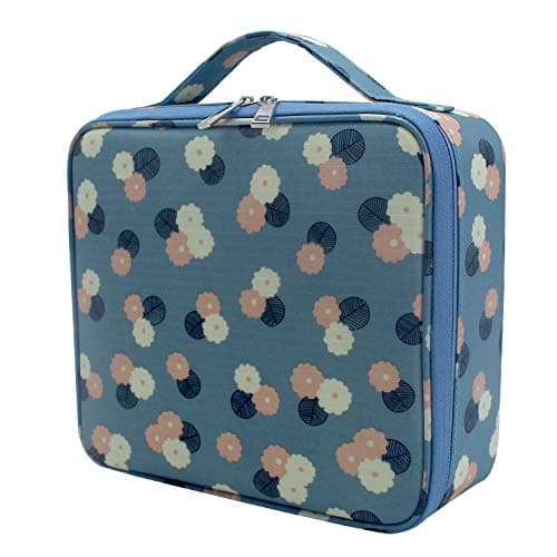 Travel Makeup Case, Cosmetic Bag, Brushes Organizer With Adjustable Compartment Make Up Holder, Professional Beauty Artist Storage Kit (pattern-blue)